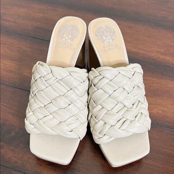 VINCE CAMUTO Women's Elanora Woven Leather Block Heel Mule in New Cream sz 7 New - Picture 3 of 11